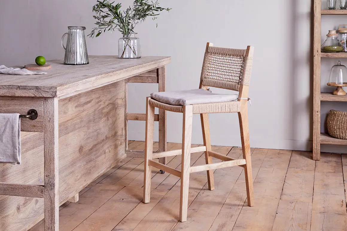 Aamani Mango Wood & Cord Counter Chair - Natural
