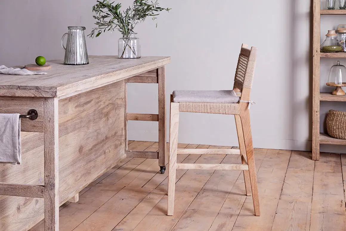 Aamani Mango Wood & Cord Counter Chair - Natural