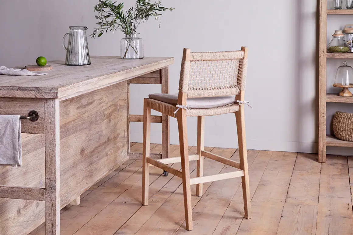 Aamani Mango Wood & Cord Counter Chair - Natural