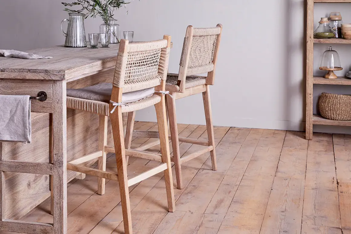 Aamani Mango Wood & Cord Counter Chair - Natural