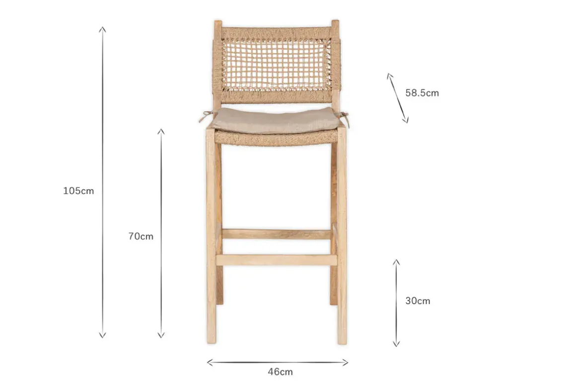Aamani Mango Wood & Cord Counter Chair - Natural
