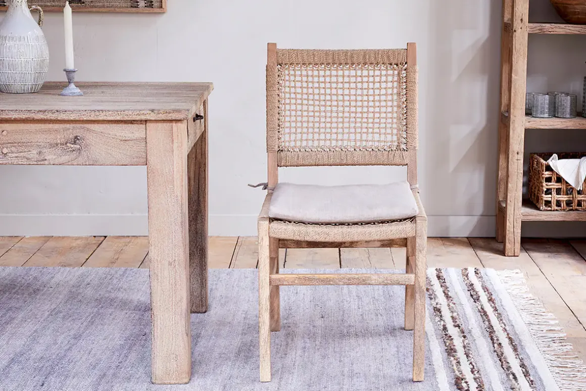 Aamani Mango Wood & Cord Dining Chair - Natural