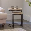 Aasha Carved Mango Wood & Iron Nesting Side Tables - Natural - (Set of 2)