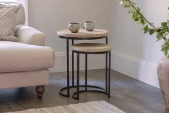 Aasha Carved Mango Wood & Iron Nesting Side Tables - Natural - (Set of 2)