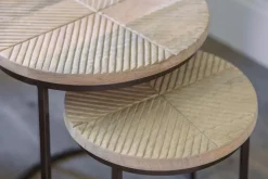 Aasha Carved Mango Wood & Iron Nesting Side Tables - Natural - (Set of 2)