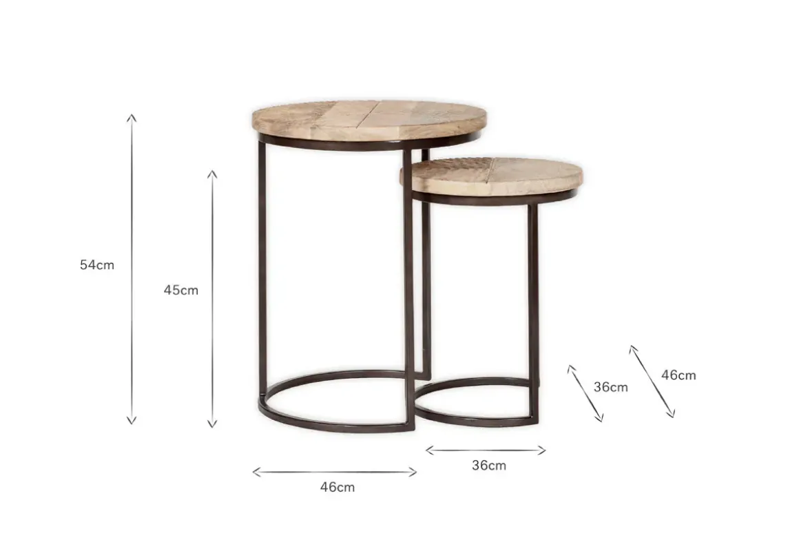 Aasha Carved Mango Wood & Iron Nesting Side Tables - Natural - (Set of 2)