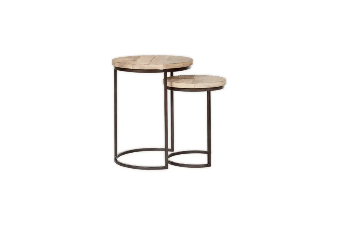 Aasha Carved Mango Wood & Iron Nesting Side Tables - Natural - (Set of 2)