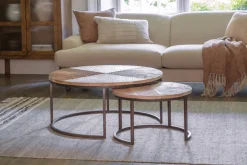 Aasha Carved Mango Wood & Iron Nesting Coffee Tables - Natural - (Set of 2)
