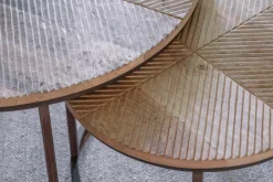 Aasha Carved Mango Wood & Iron Nesting Coffee Tables - Natural - (Set of 2)