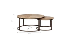Aasha Carved Mango Wood & Iron Nesting Coffee Tables - Natural - (Set of 2)