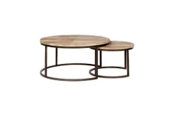 Aasha Carved Mango Wood & Iron Nesting Coffee Tables - Natural - (Set of 2)
