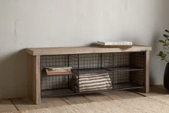 Abha Reclaimed Wood & Iron Storage Bench - Natural