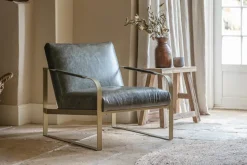 Adra Leather & Brass Occasional Chair - Moss Green