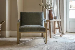 Adra Leather & Brass Occasional Chair - Moss Green