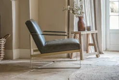 Adra Leather & Brass Occasional Chair - Moss Green