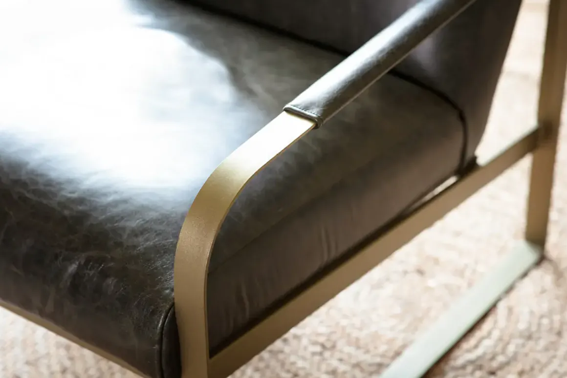 Adra Leather & Brass Occasional Chair - Moss Green