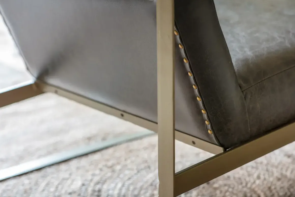 Adra Leather & Brass Occasional Chair - Moss Green