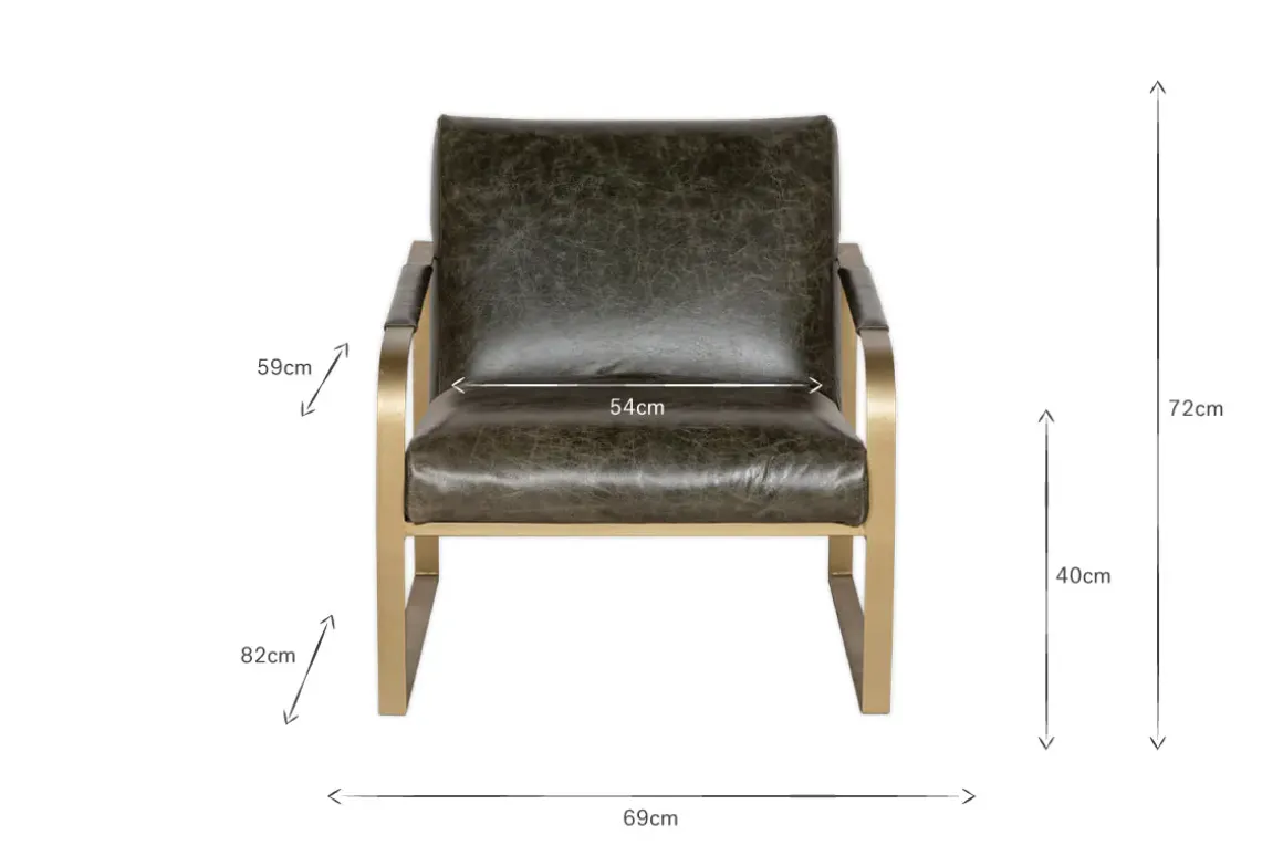 Adra Leather & Brass Occasional Chair - Moss Green