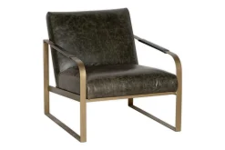Adra Leather & Brass Occasional Chair - Moss Green