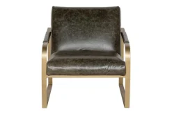 Adra Leather & Brass Occasional Chair - Moss Green