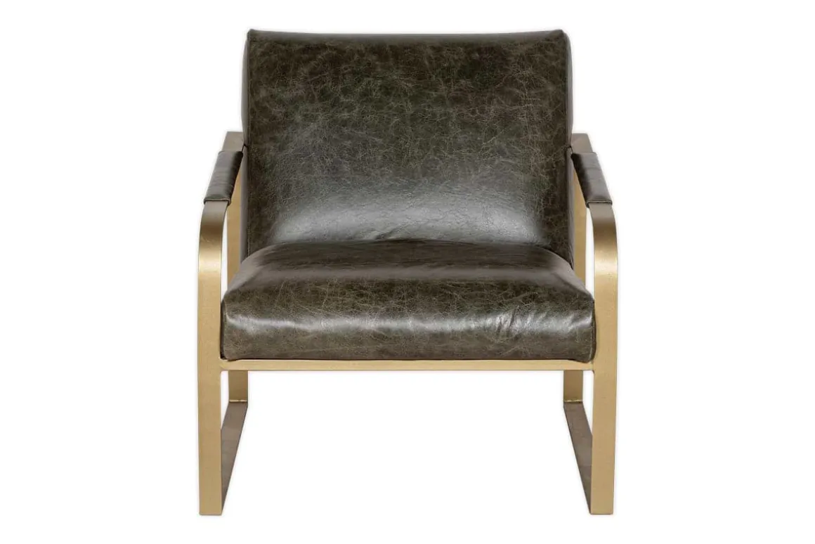 Adra Leather & Brass Occasional Chair - Moss Green