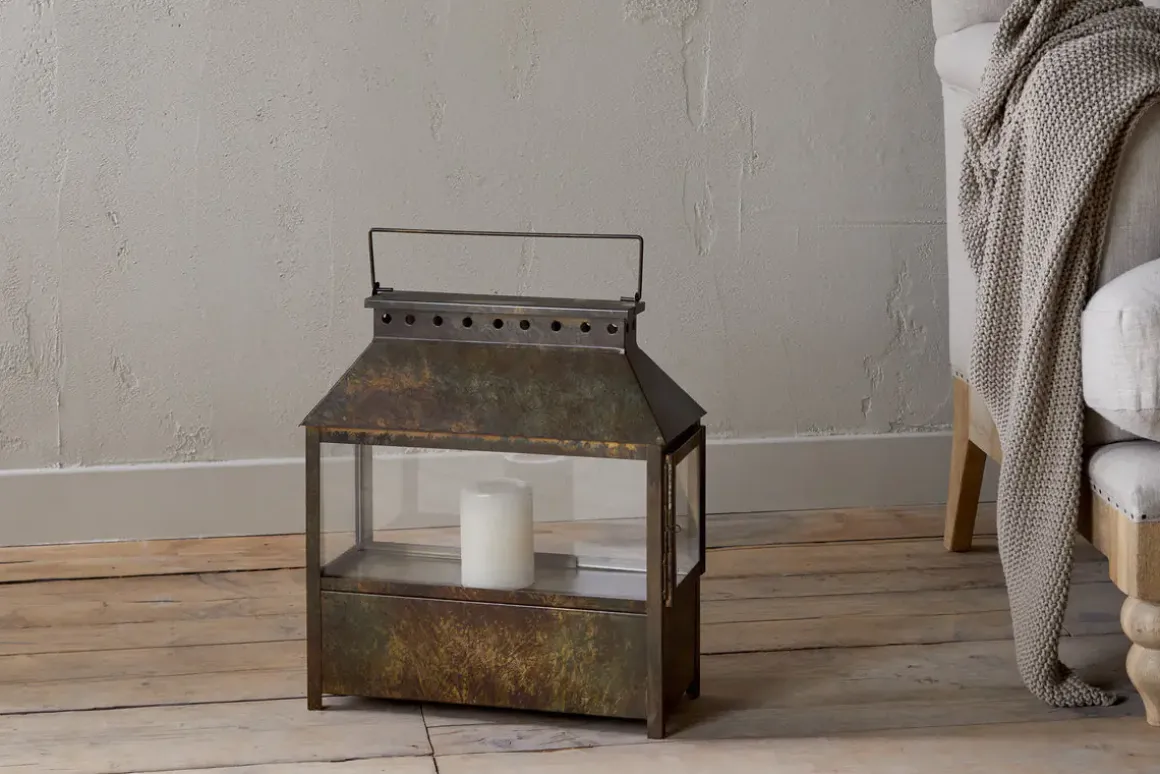 Akoko Wide Lantern - Brown Patina