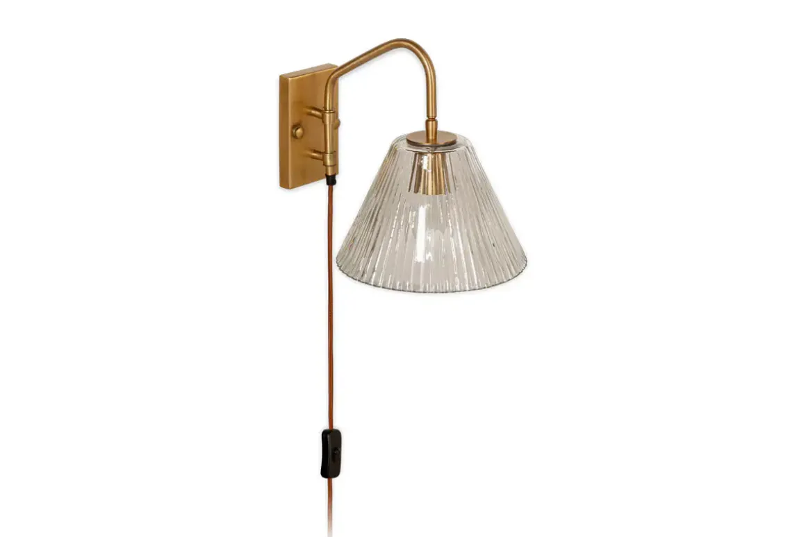 Akoli Glass Wall Lamp - Clear & Antique Brass
