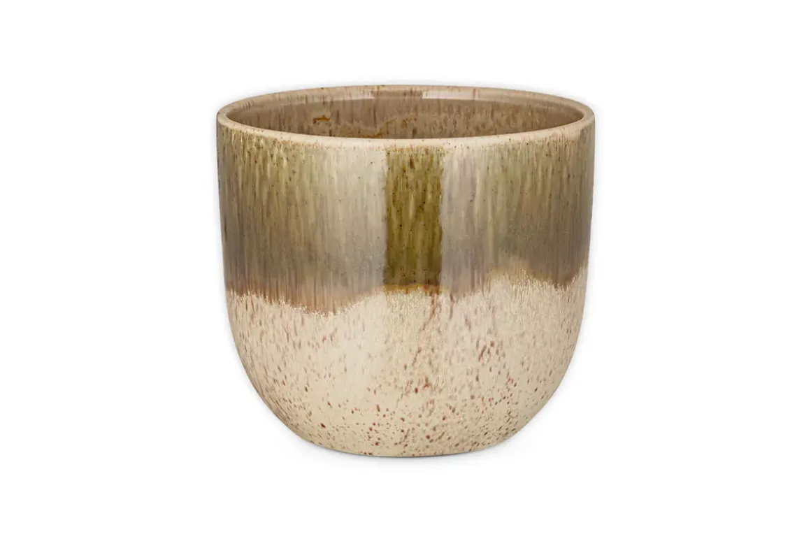 Almeida Reactive Glaze Plant Pot - Olive & Natural