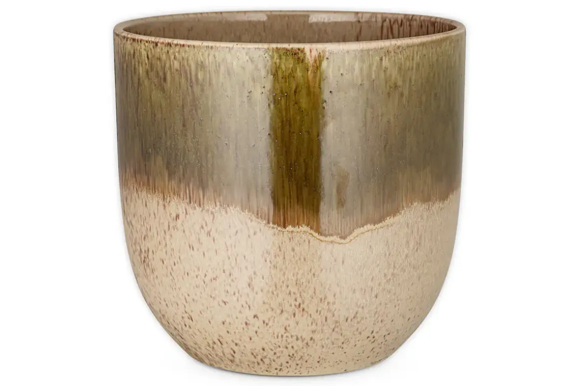 Almeida Reactive Glaze Plant Pot - Olive & Natural