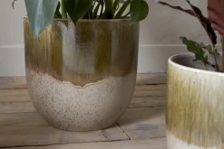 Almeida Reactive Glaze Plant Pot - Olive & Natural