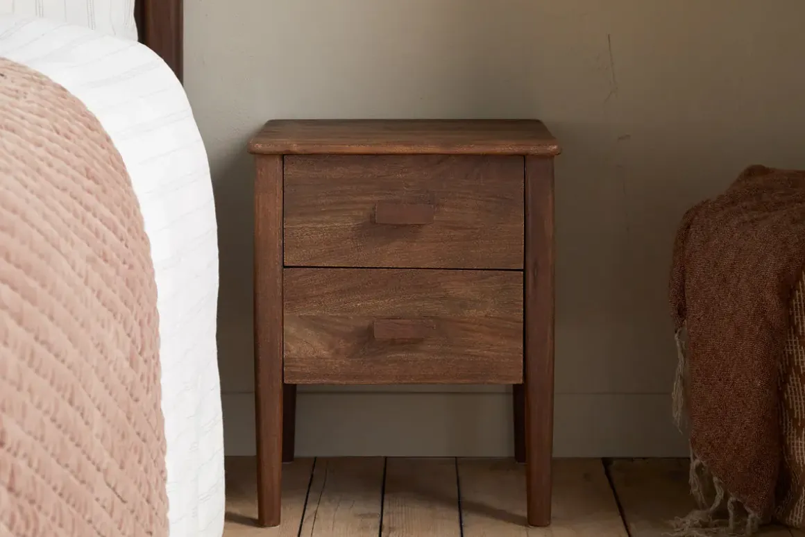 Anbu Acacia Bedside Table - Washed Walnut