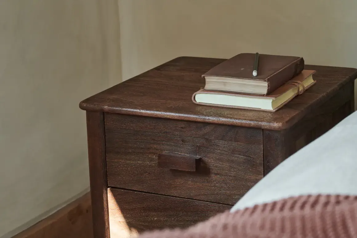 Anbu Acacia Bedside Table - Washed Walnut