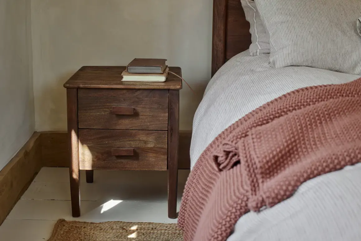 Anbu Acacia Bedside Table - Washed Walnut