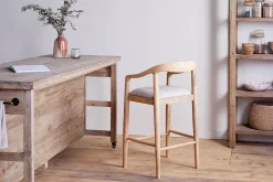 Anbu Mango Wood Upholstered Counter Chair - Natural