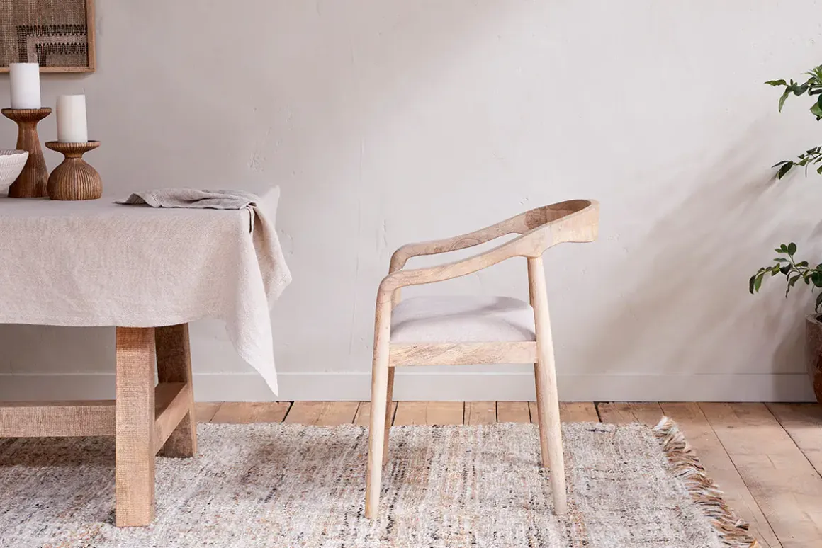 Anbu Mango Wood Upholstered Dining Chair - Natural