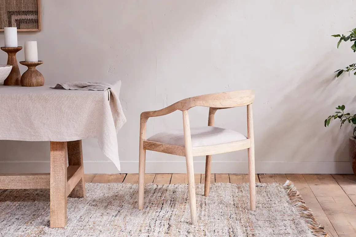 Anbu Mango Wood Upholstered Dining Chair - Natural