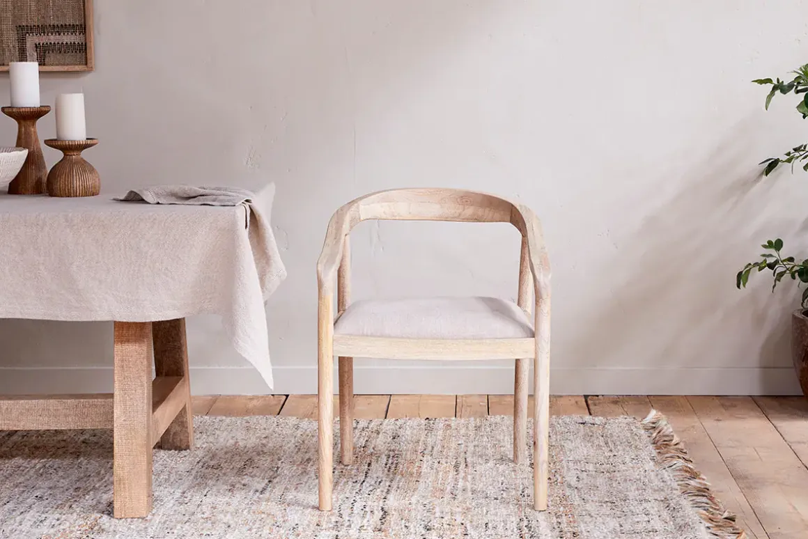 Anbu Mango Wood Upholstered Dining Chair - Natural