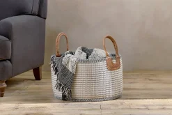Anjuli Jute & Cotton Basket - Off White & Black