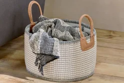 Anjuli Jute & Cotton Basket - Off White & Black