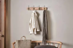 Ankita Mango Wood & Iron Hooks - Natural & Antique Brass - Small