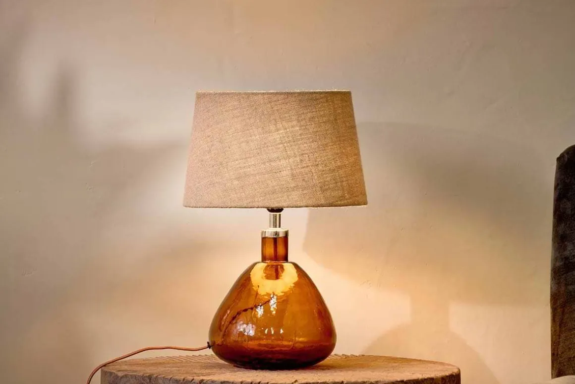 Baba Recycled Glass Lamp - Burnt Amber - Small Wide