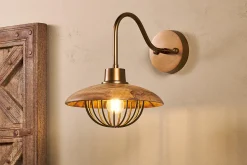 Chakai Mango Wood Wall Lamp - Natural & Antique Brass