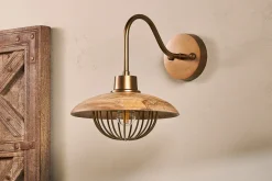 Chakai Mango Wood Wall Lamp - Natural & Antique Brass