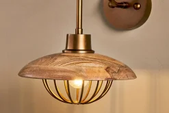 Chakai Mango Wood Wall Lamp - Natural & Antique Brass