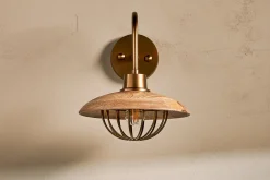 Chakai Mango Wood Wall Lamp - Natural & Antique Brass