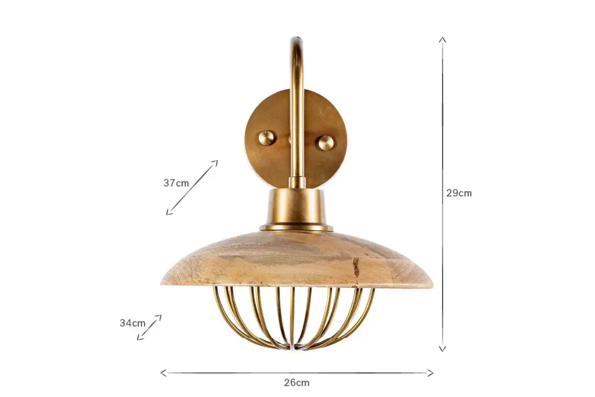 Chakai Mango Wood Wall Lamp - Natural & Antique Brass