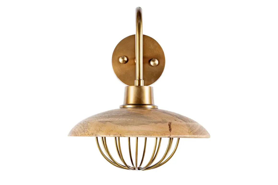 Chakai Mango Wood Wall Lamp - Natural & Antique Brass