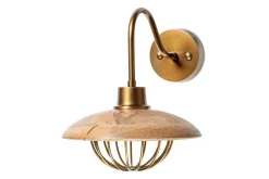 Chakai Mango Wood Wall Lamp - Natural & Antique Brass