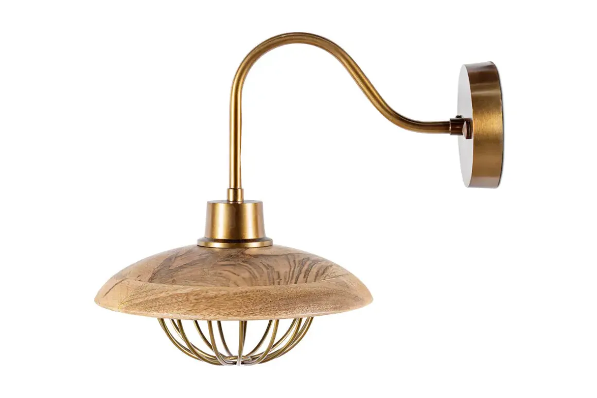 Chakai Mango Wood Wall Lamp - Natural & Antique Brass