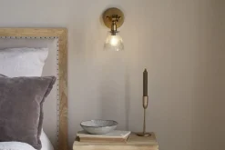 Davika Ribbed Glass Task Wall Lamp - Clear & Antique Brass